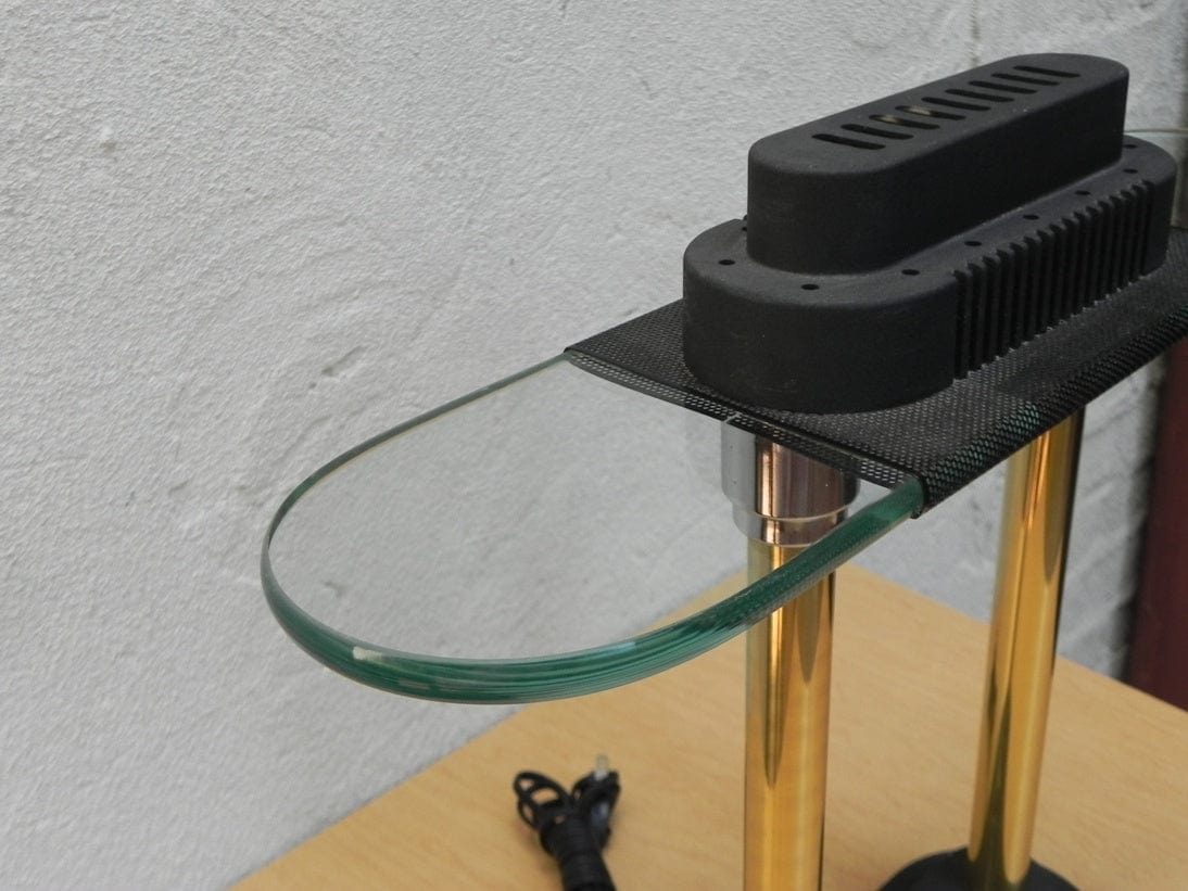 I Like Mike's Mid Century Modern lighting Brass Glass Classic 1980s Halogen Table Lamp in style of Kovacs