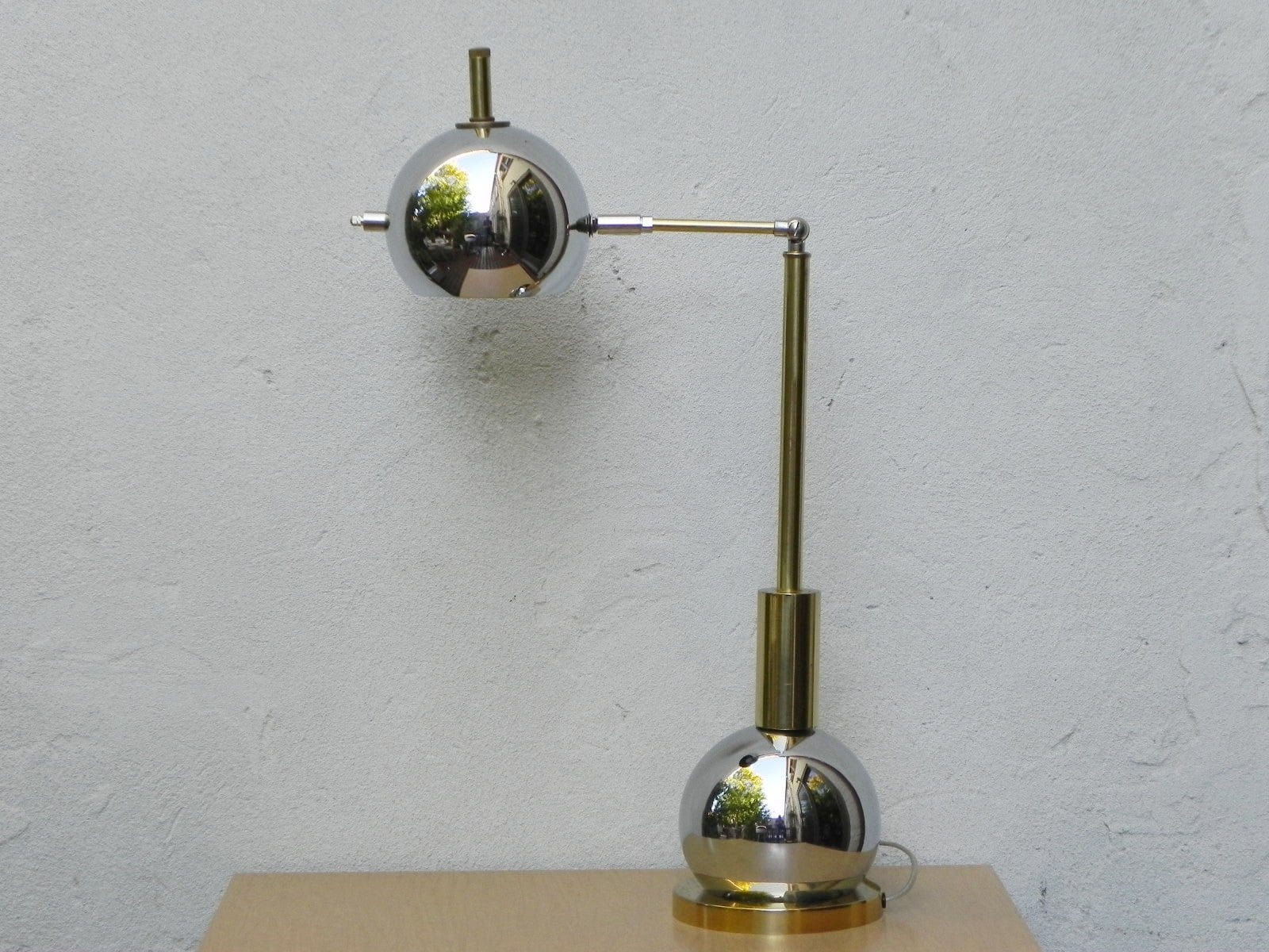 I Like Mike's Mid Century Modern lighting Chrome Ball & Brass Desk Lamp, Re-Crafted