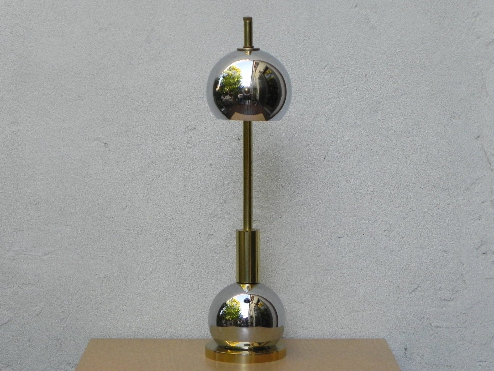 I Like Mike's Mid Century Modern lighting Chrome Ball & Brass Desk Lamp, Re-Crafted