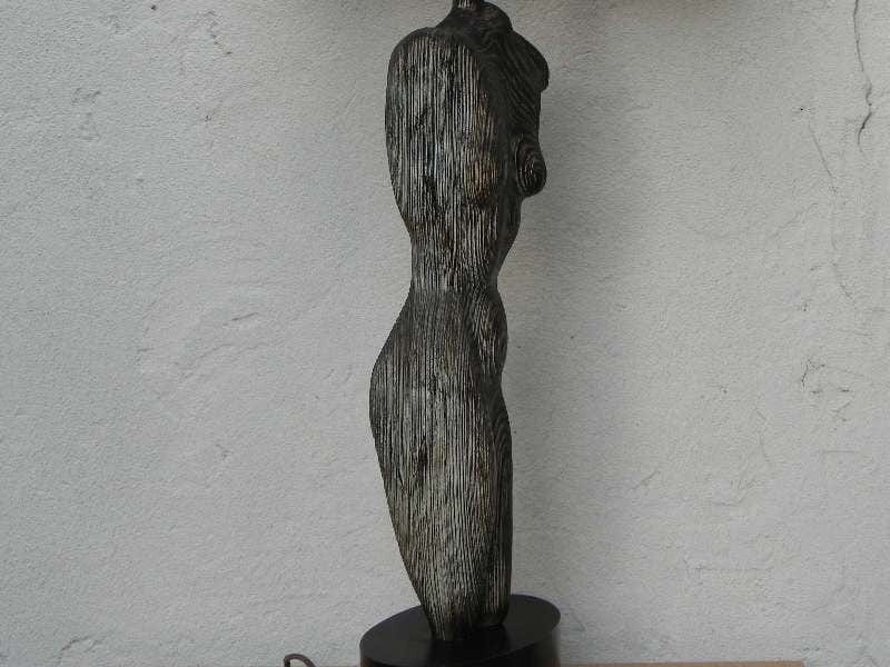 I Like Mike's Mid-Century Modern lighting Heifetz (attr.) Nude Sculpture Carved Wood Swirl Grain Black Table Lamp