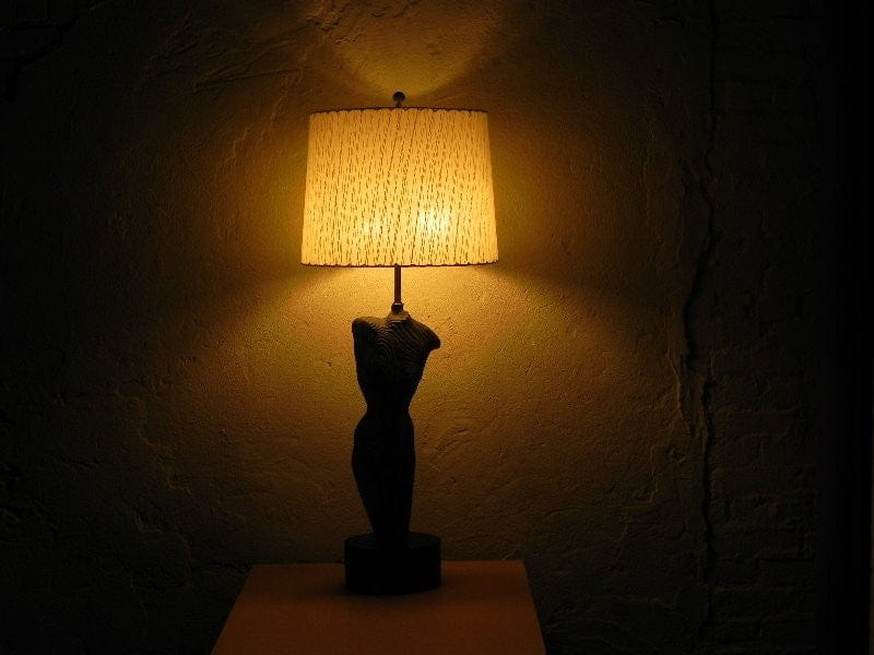 I Like Mike's Mid-Century Modern lighting Heifetz (attr.) Nude Sculpture Carved Wood Swirl Grain Black Table Lamp