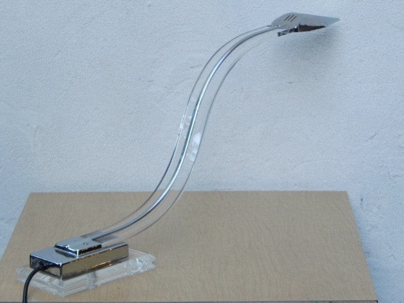 I Like Mike's Mid Century Modern lighting Lucite Neo-Deco Cobra High Low Desk Lamp from the 1980s