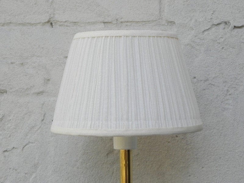 I Like Mike's Mid Century Modern lighting Nessen Brass Compact Floor Lamp, Mini Torchier, with White Pleated Shade