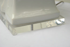 I Like Mike's Mid-Century Modern lighting Pair Big White Hollywood Regency Deco Ceramic Lamps with Lucite Bases