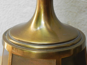 I Like Mike's Mid Century Modern lighting Pair Cast Brass Elegant Modern Obelisk Table Lamps, Late 1970s
