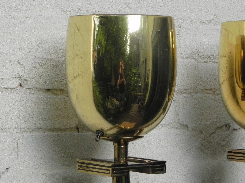 I Like Mike's Mid-Century Modern lighting Pair Deco Regency Solid Brass Torchiere Floor Lamps in the Style of Tommi Parzinger