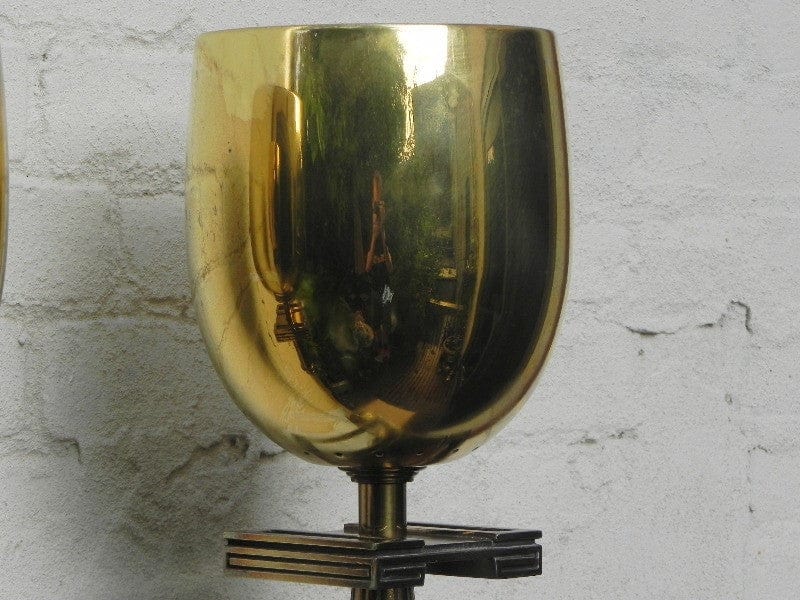 I Like Mike's Mid-Century Modern lighting Pair Deco Regency Solid Brass Torchiere Floor Lamps in the Style of Tommi Parzinger