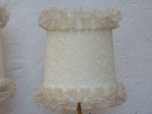 I Like Mike's Mid-Century Modern lighting Pair French Provincial Young Girl With Blue Dress Dresser Lamps