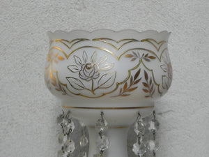 I Like Mike's Mid Century Modern lighting Pair Gold & White Glass Table Lamps with Dangle Crystals