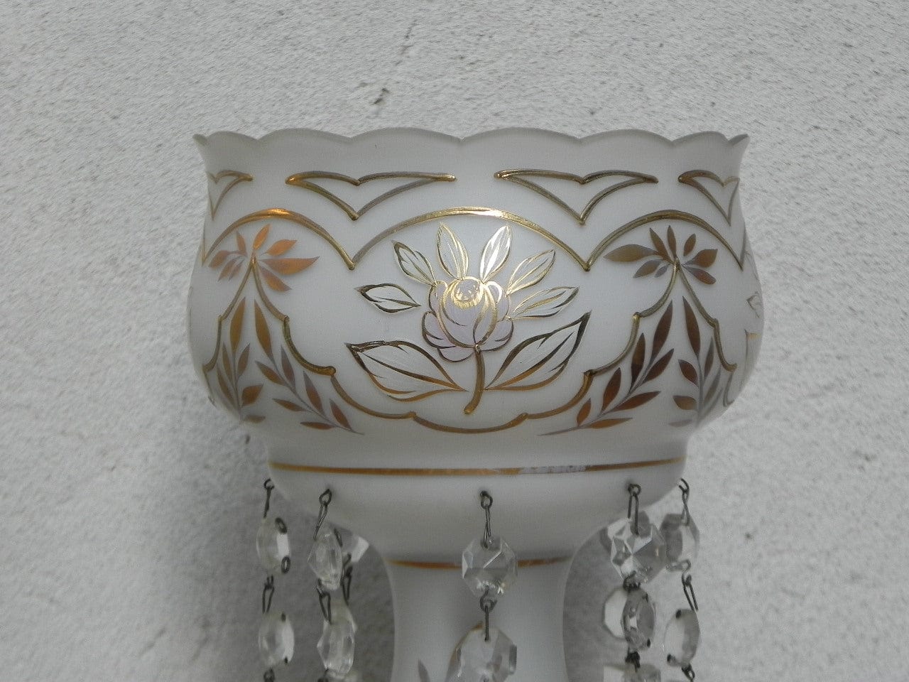 I Like Mike's Mid Century Modern lighting Pair Gold & White Glass Table Lamps with Dangle Crystals