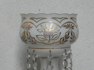 I Like Mike's Mid Century Modern lighting Pair Gold & White Glass Table Lamps with Dangle Crystals