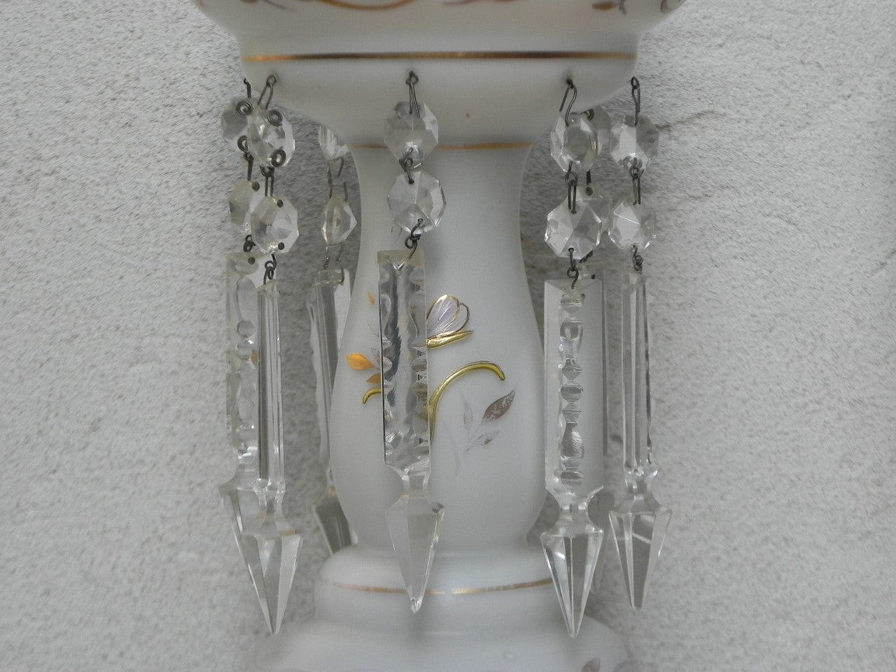 I Like Mike's Mid Century Modern lighting Pair Gold & White Glass Table Lamps with Dangle Crystals