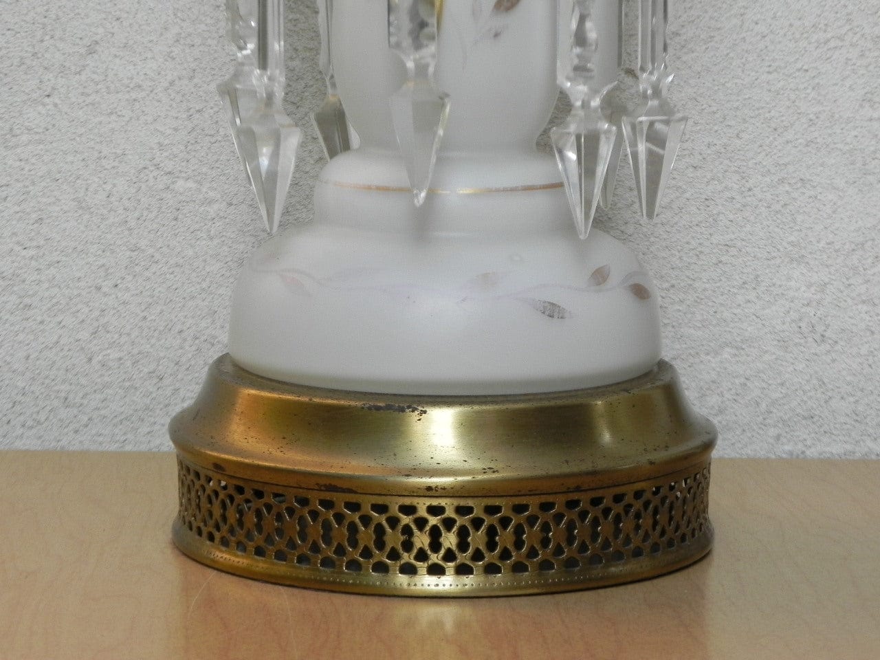 I Like Mike's Mid Century Modern lighting Pair Gold & White Glass Table Lamps with Dangle Crystals