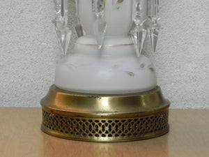 I Like Mike's Mid Century Modern lighting Pair Gold & White Glass Table Lamps with Dangle Crystals