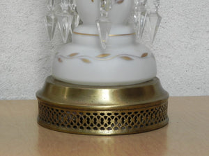 I Like Mike's Mid Century Modern lighting Pair Gold & White Glass Table Lamps with Dangle Crystals