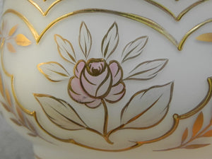 I Like Mike's Mid Century Modern lighting Pair Gold & White Glass Table Lamps with Dangle Crystals