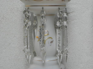 I Like Mike's Mid Century Modern lighting Pair Gold & White Glass Table Lamps with Dangle Crystals