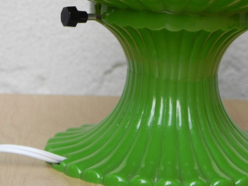 I Like Mike's Mid-Century Modern lighting Pair Green & White Globe Floral Dresser Lamps