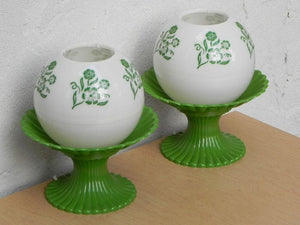 I Like Mike's Mid-Century Modern lighting Pair Green & White Globe Floral Dresser Lamps