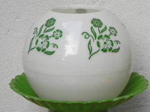 I Like Mike's Mid-Century Modern lighting Pair Green & White Globe Floral Dresser Lamps