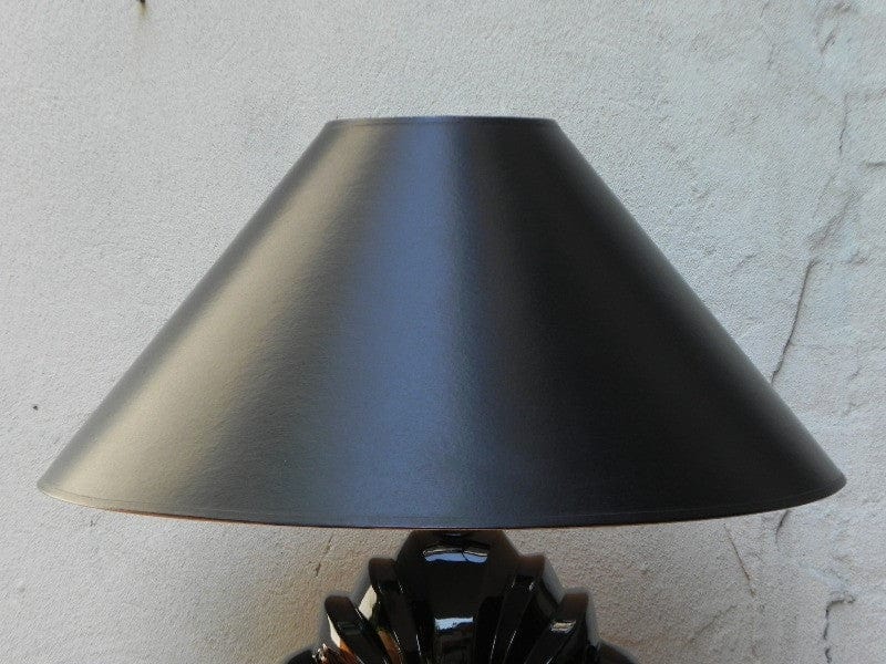 I Like Mike's Mid Century Modern lighting Pair Large Deco Black Ceramic Panther Table Lamps with Black Shades