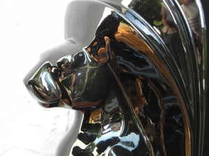 I Like Mike's Mid Century Modern lighting Pair Large Deco Black Ceramic Panther Table Lamps with Black Shades