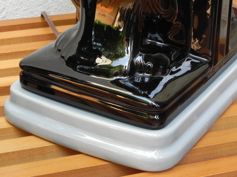 I Like Mike's Mid Century Modern lighting Pair Large Deco Black Ceramic Panther Table Lamps with Black Shades