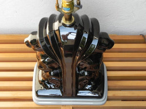 I Like Mike's Mid Century Modern lighting Pair Large Deco Black Ceramic Panther Table Lamps with Black Shades