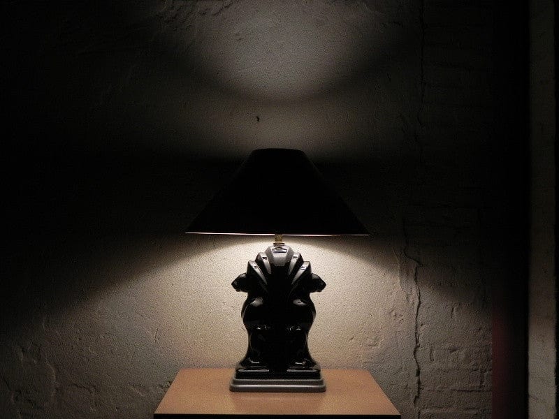 I Like Mike's Mid Century Modern lighting Pair Large Deco Black Ceramic Panther Table Lamps with Black Shades