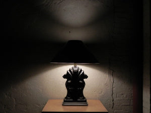 I Like Mike's Mid Century Modern lighting Pair Large Deco Black Ceramic Panther Table Lamps with Black Shades