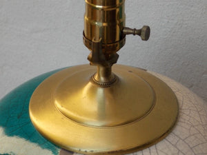 I Like Mike's Mid-Century Modern lighting Pair Large Marc Ward Raku Crackle Pottery Lamps with Lucite Bases, Blue & White