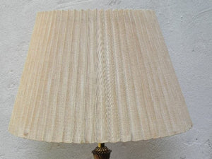 I Like Mike's Mid Century Modern lighting Pair Large Stiffel White Enameled Brass Table Lamps, Original Pleated Shades, 3-way Switches