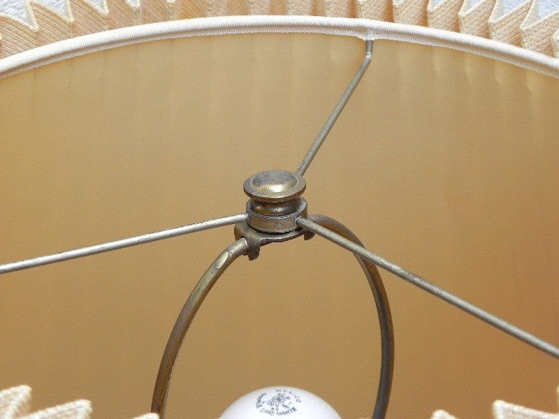 I Like Mike's Mid Century Modern lighting Pair Large Stiffel White Enameled Brass Table Lamps, Original Pleated Shades, 3-way Switches