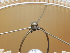 I Like Mike's Mid Century Modern lighting Pair Large Stiffel White Enameled Brass Table Lamps, Original Pleated Shades, 3-way Switches