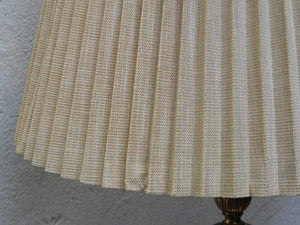 I Like Mike's Mid Century Modern lighting Pair Large Stiffel White Enameled Brass Table Lamps, Original Pleated Shades, 3-way Switches
