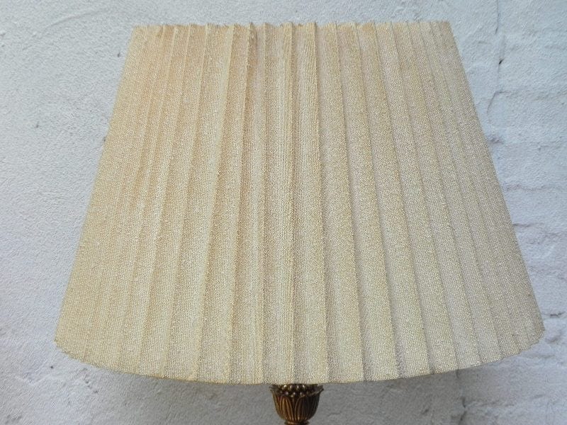 I Like Mike's Mid Century Modern lighting Pair Large Stiffel White Enameled Brass Table Lamps, Original Pleated Shades, 3-way Switches