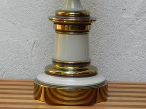 I Like Mike's Mid Century Modern lighting Pair Large Stiffel White Enameled Brass Table Lamps, Original Pleated Shades, 3-way Switches