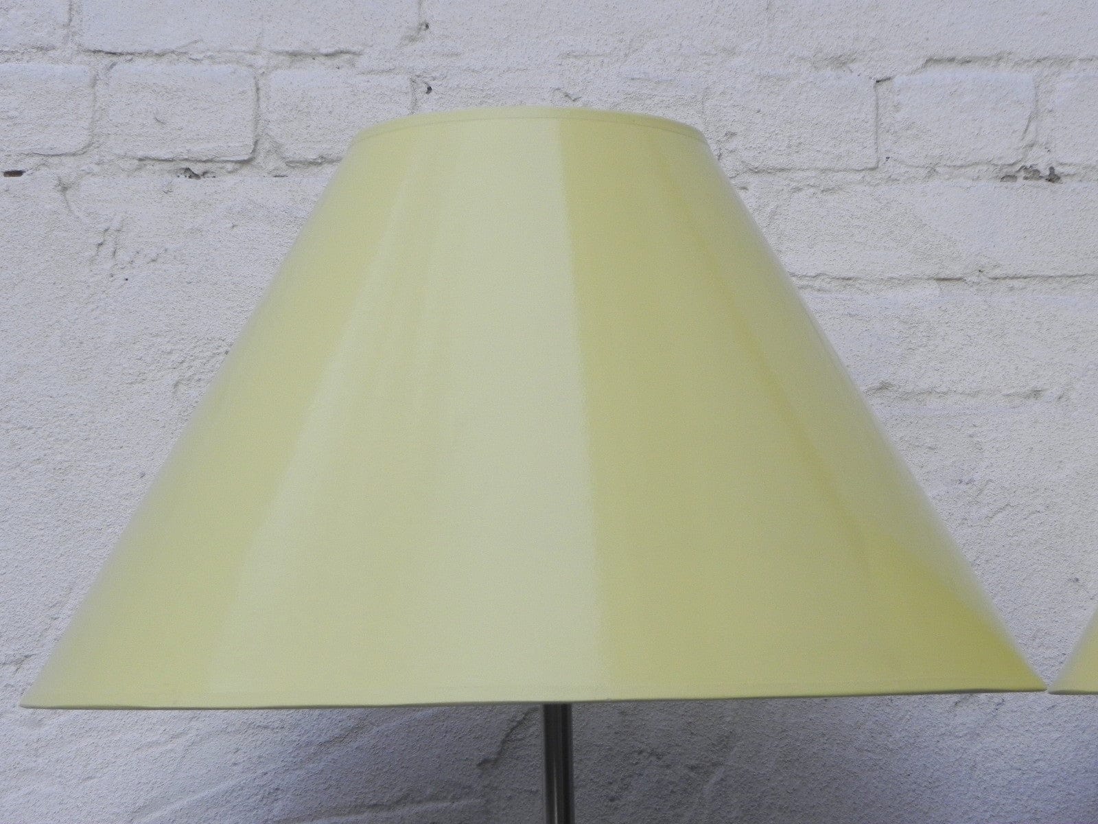 I Like Mike's Mid Century Modern lighting Pair Laurel Brushed Aluminum Floor Lamps with Canary Yellow Cone Shades