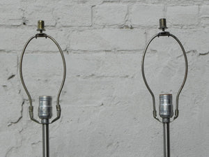 I Like Mike's Mid Century Modern lighting Pair Laurel Brushed Aluminum Floor Lamps with Canary Yellow Cone Shades