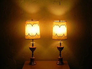 I Like Mike's Mid Century Modern lighting Pair Small Pink & Gold Splatter Ceramic Table Lamps