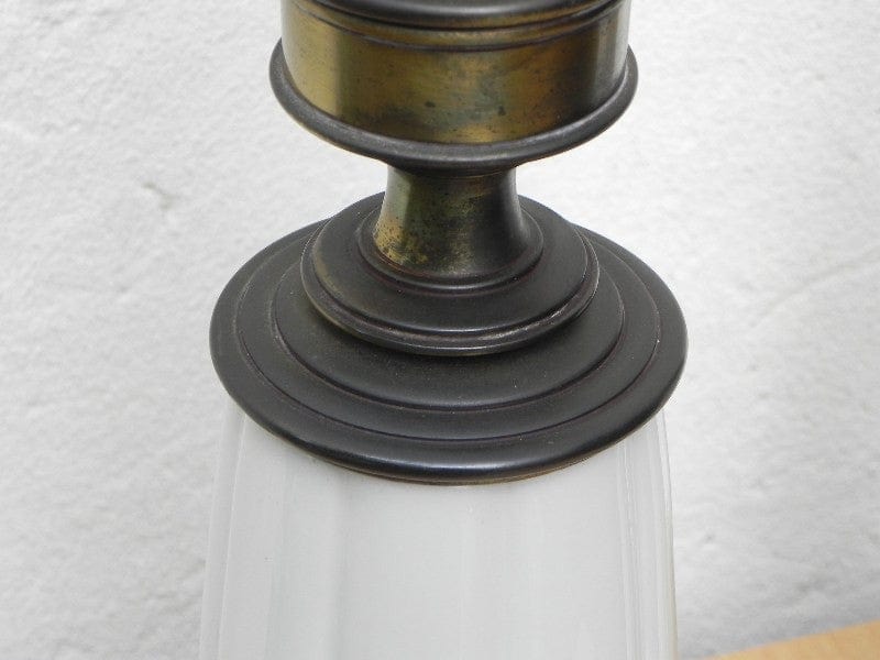 I Like Mike's Mid-Century Modern lighting Pair Stiffel White Ceramic Cast Brass Heavy Lamps With Original Shades