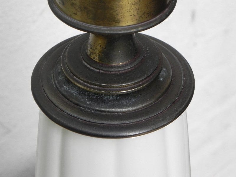 I Like Mike's Mid-Century Modern lighting Pair Stiffel White Ceramic Cast Brass Heavy Lamps With Original Shades