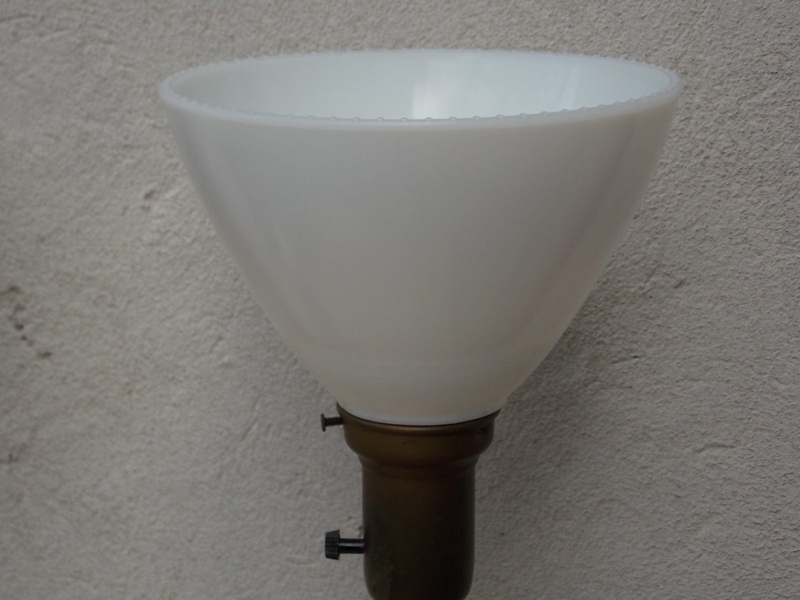 I Like Mike's Mid Century Modern lighting Pair White Ceramic & Glass Torchier Table Lamps with Gold Hibiscus Flower