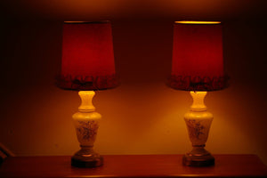 I Like Mike's Mid-Century Modern lighting Pair White Glass Gold Leaf Boudoir Lamps