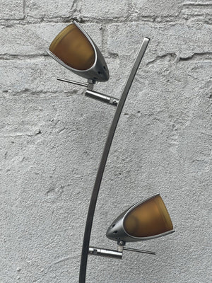 I Like Mike's Mid Century Modern lighting Slim Modern Vintage Tulip Floor Lamp, 1990's, Two Lights, Compact, New Old Stock, Amber (or Blue) Glass