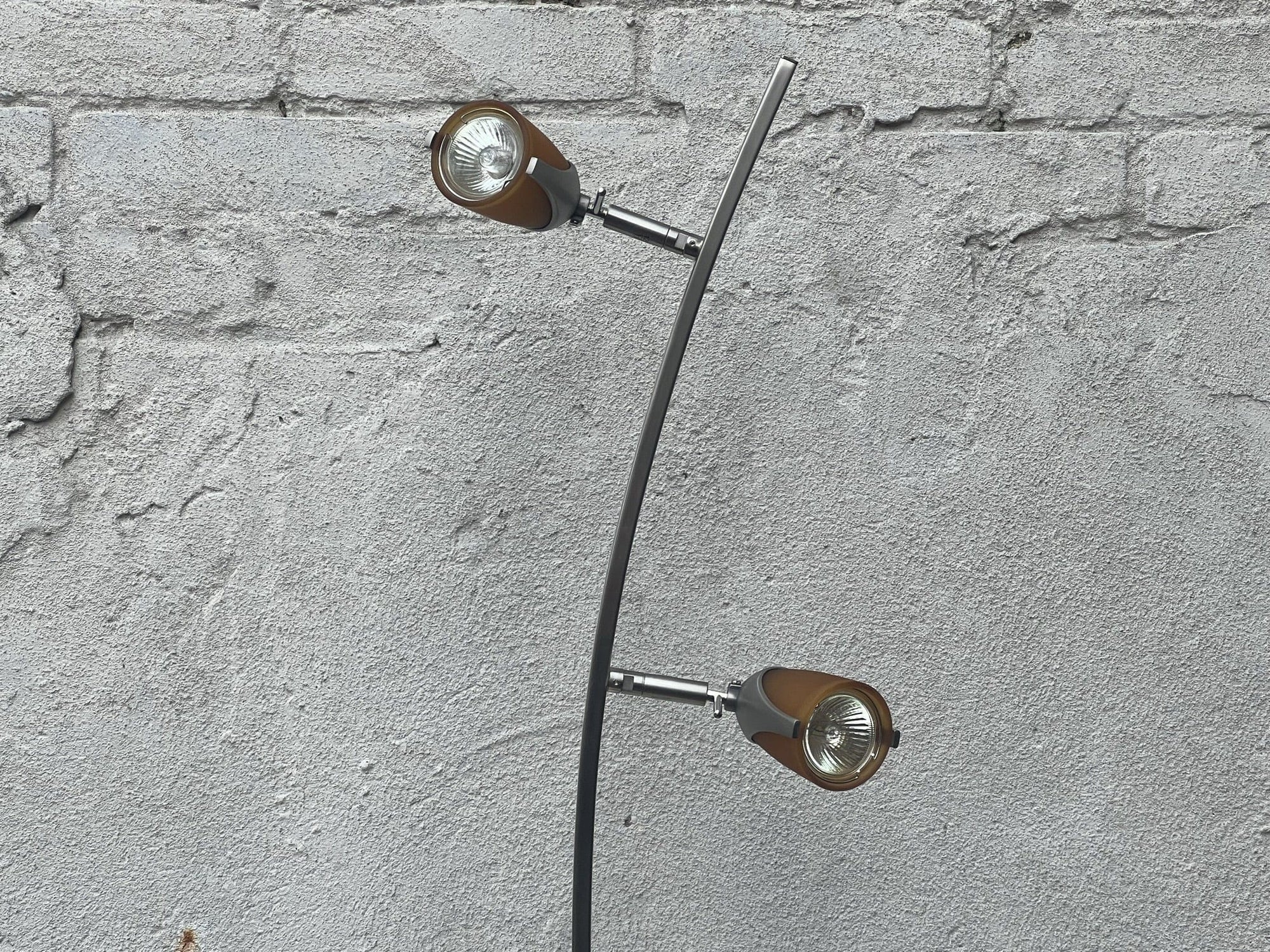 I Like Mike's Mid Century Modern lighting Slim Modern Vintage Tulip Floor Lamp, 1990's, Two Lights, Compact, New Old Stock, Amber (or Blue) Glass