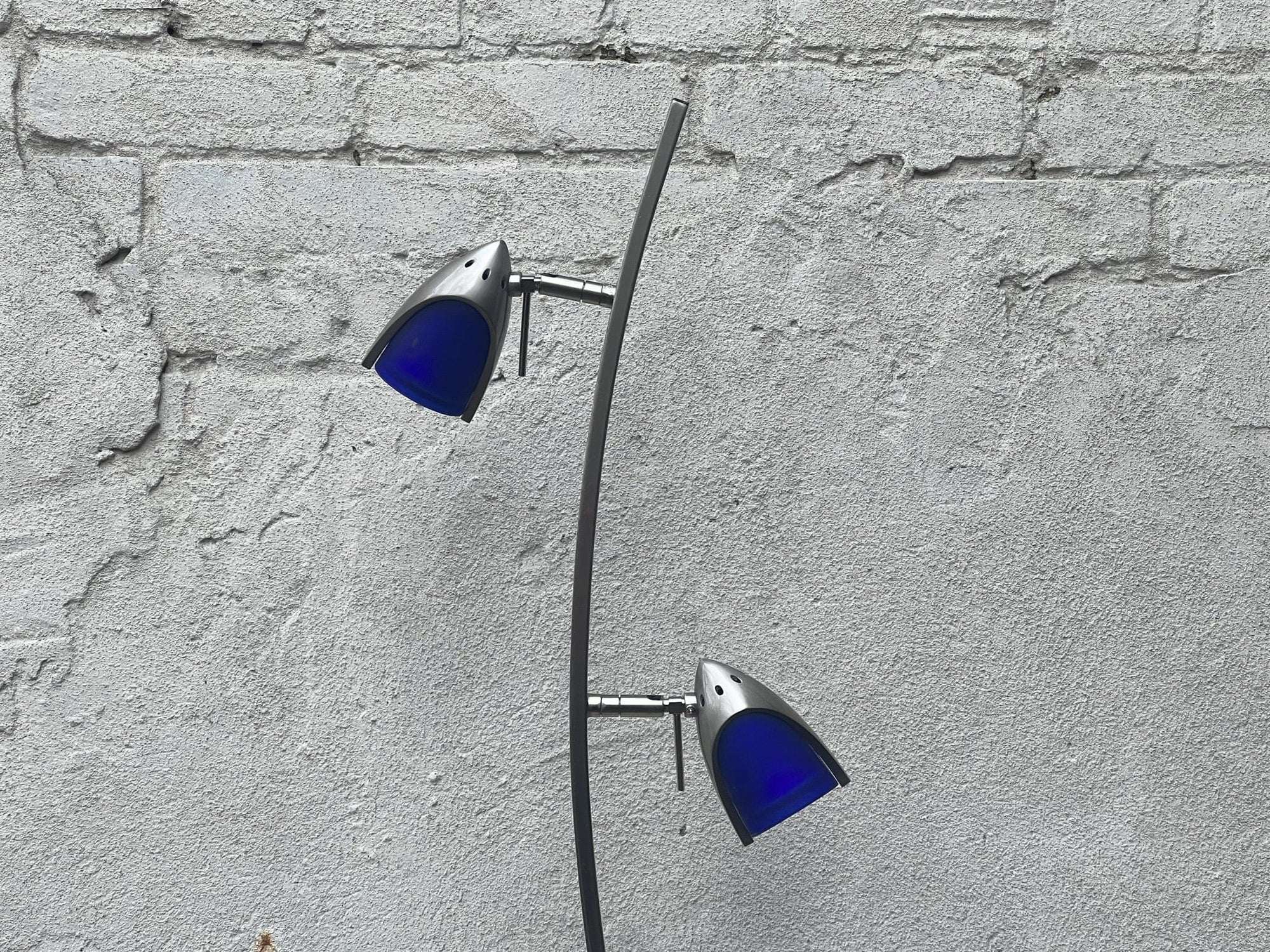 I Like Mike's Mid Century Modern lighting Slim Modern Vintage Tulip Floor Lamp, 1990's, Two Lights, Compact, New Old Stock, Amber (or Blue) Glass