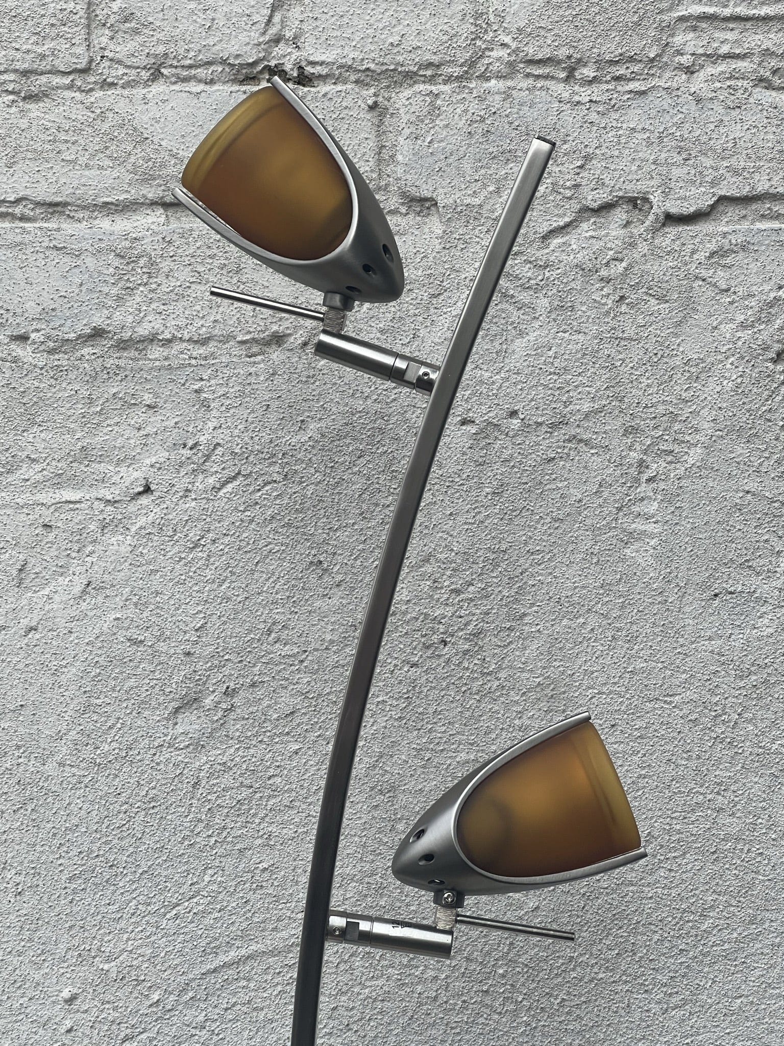 I Like Mike's Mid Century Modern lighting Slim Modern Vintage Tulip Floor Lamp, 1990's, Two Lights, Compact, New Old Stock, Blue (or Amber) Glass