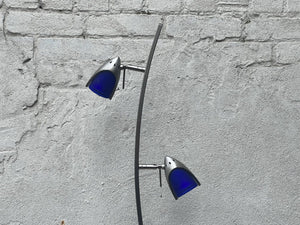 I Like Mike's Mid Century Modern lighting Slim Modern Vintage Tulip Floor Lamp, 1990's, Two Lights, Compact, New Old Stock, Blue (or Amber) Glass