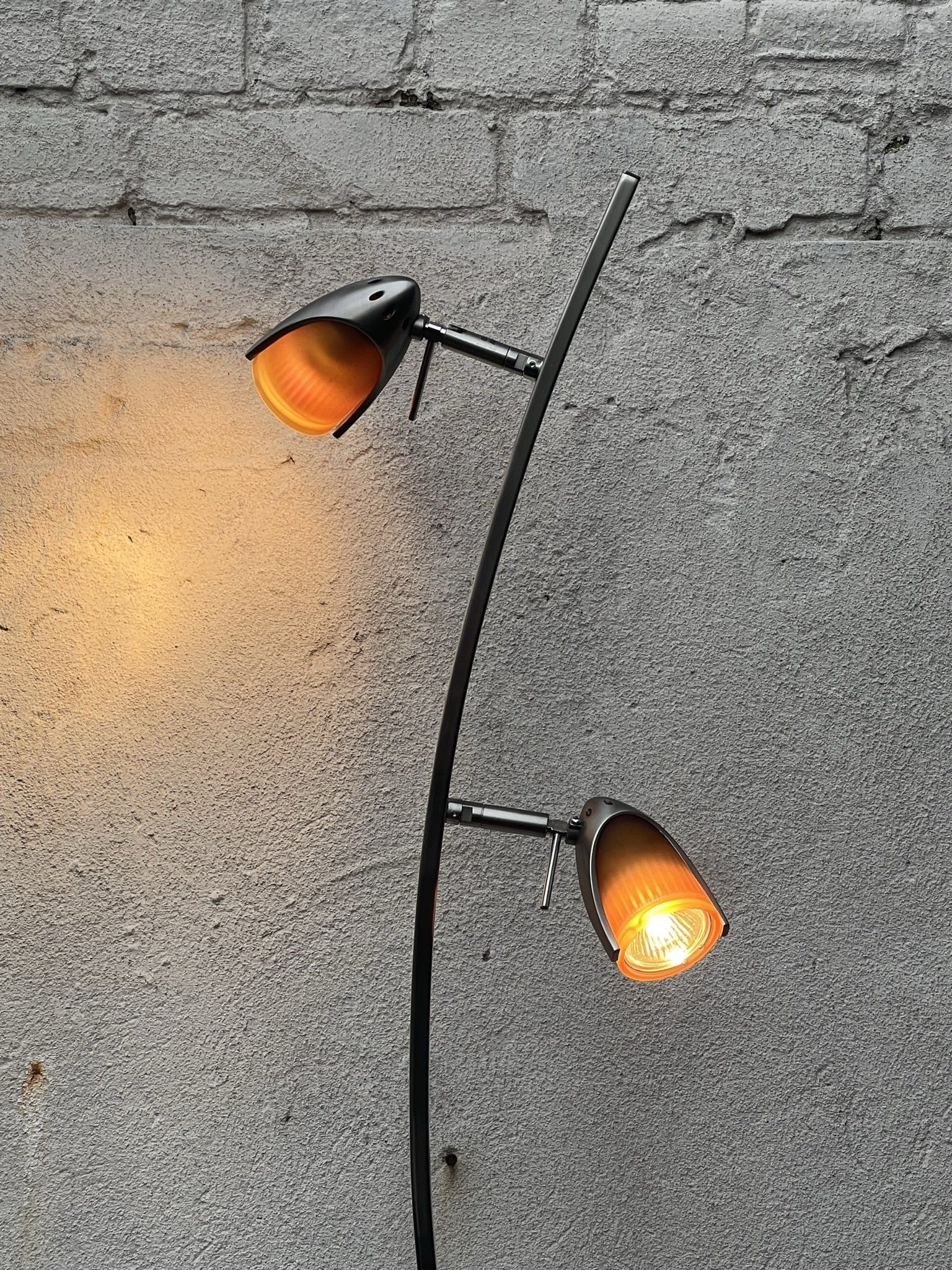 I Like Mike's Mid Century Modern lighting Slim Modern Vintage Tulip Floor Lamp, 1990's, Two Lights, Compact, New Old Stock, Blue (or Amber) Glass